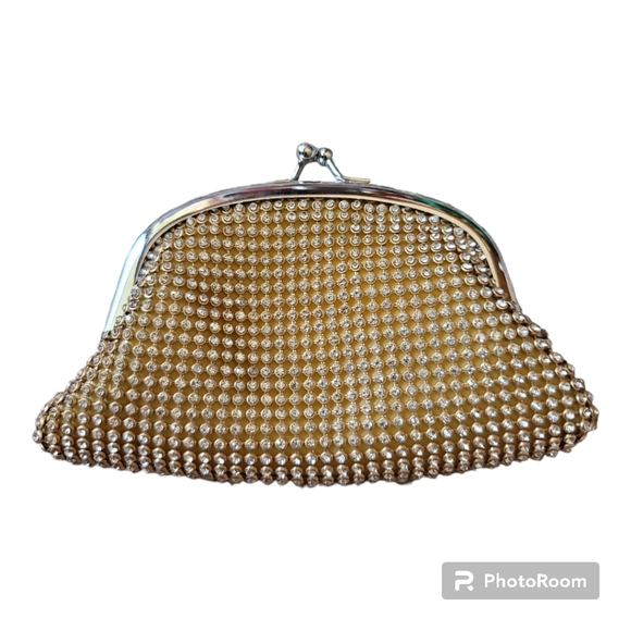 Change purse gold fabric w clear rhinestones mesh overlay - Picture 2 of 5